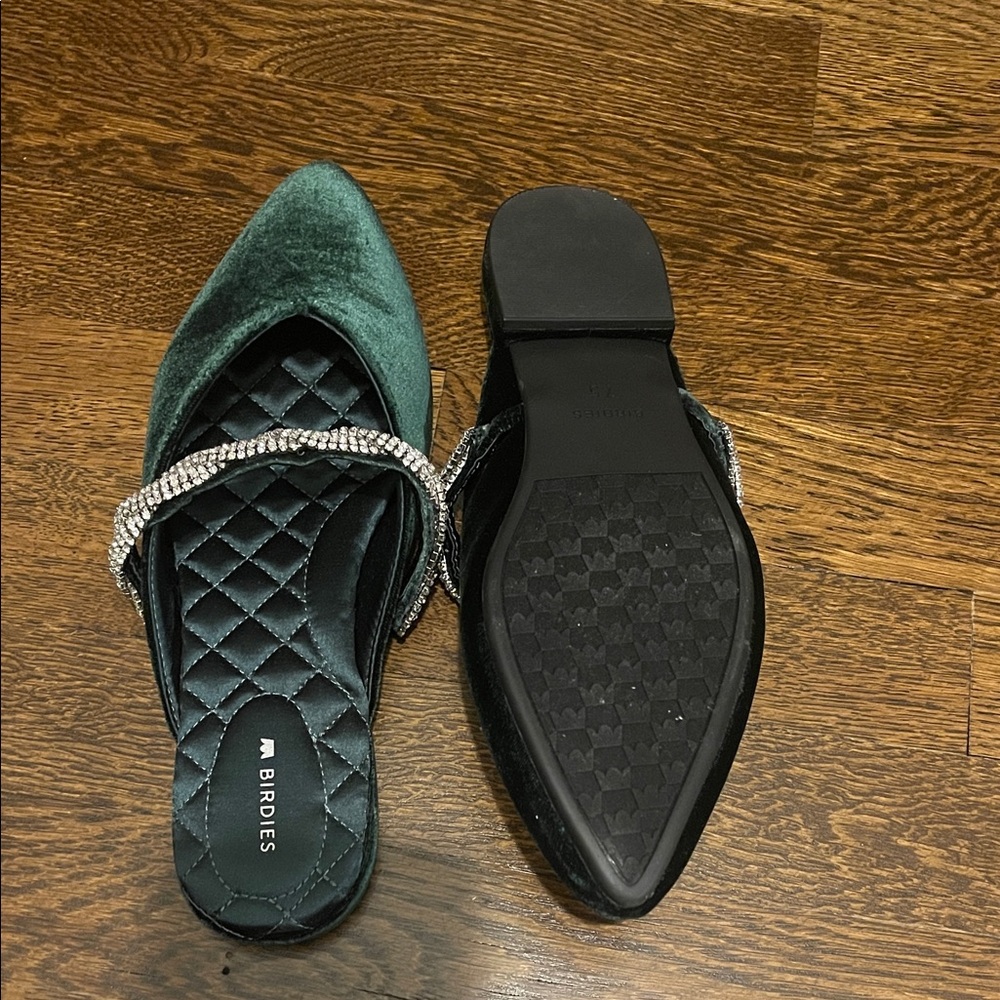 Birdies Green Velvet Mules with Sparkling Strap